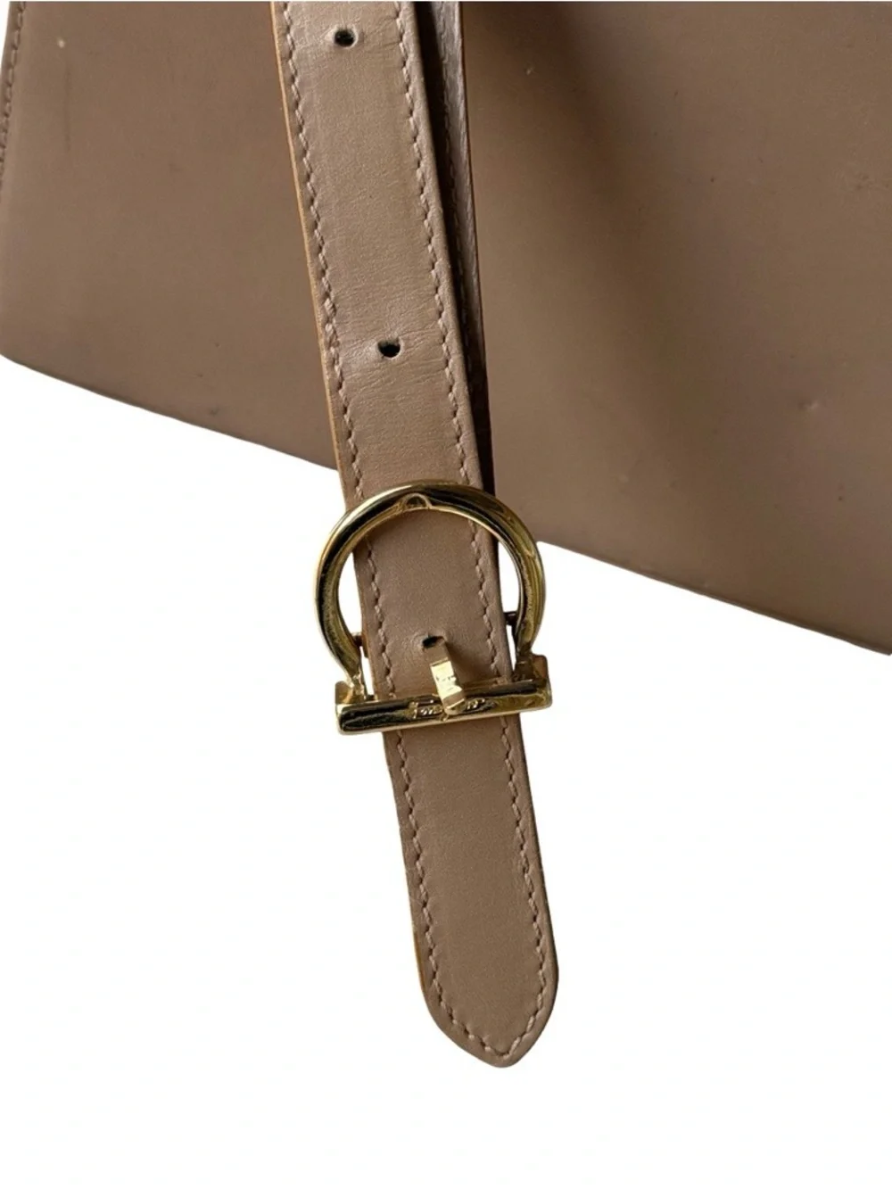 Vintage Salvatore Ferragamo Gancini Tan Leather Top Handle Shoulder Bag